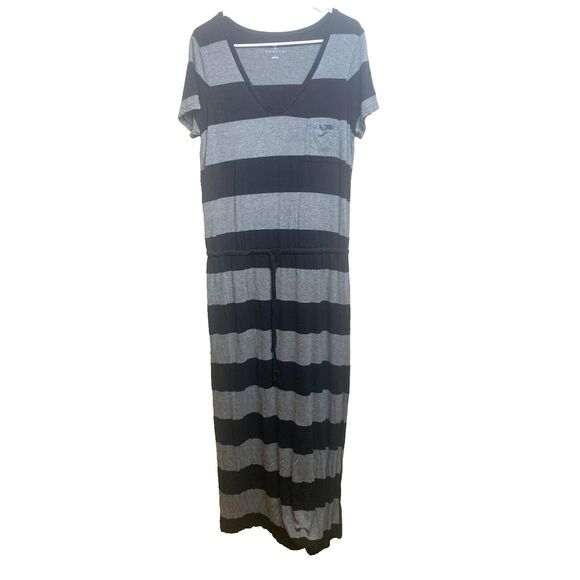 Caslon Dress Womens Large Black Gray Drawstring 100%‎ Rayon Maxi Lagenlook - Picture 1 of 11